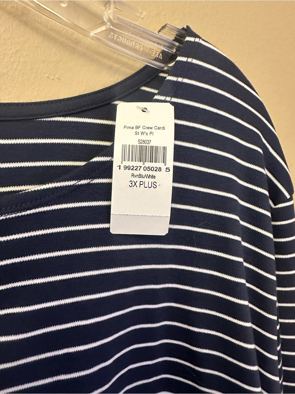 NWT LL Bean Women’s Pima Cotton Tee, Long Sleeve Crewneck Cardigan Stripe - Picture 3 of 4
